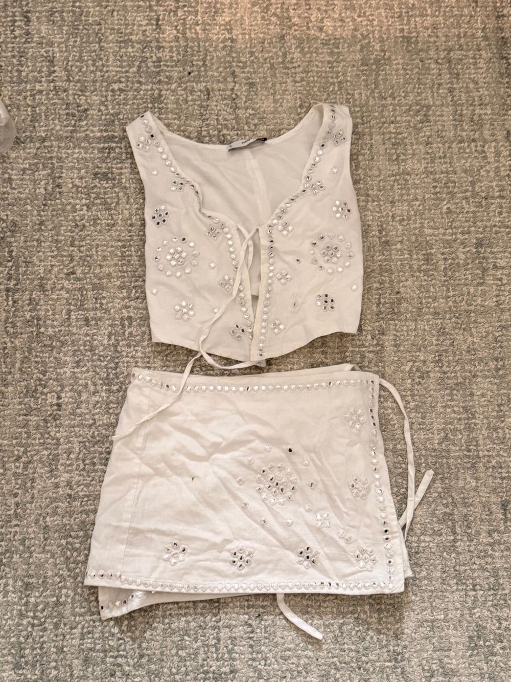 Mango White Embroidered Cotton Shorts